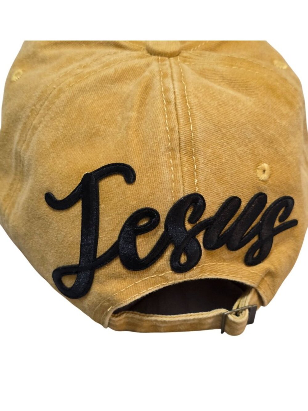 This Mama Runs On Coffee & Jesus Mustard Yellow Adjustable Baseball Cap - Picture 4 of 8